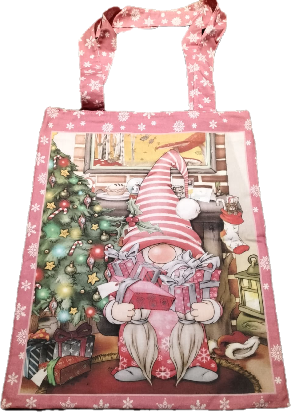 Pink Christmas Gnome Bag Panel - Canvas