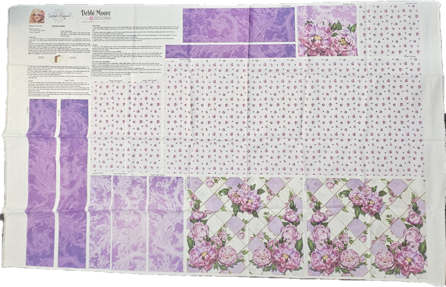 Peony Bag panel - Lilac