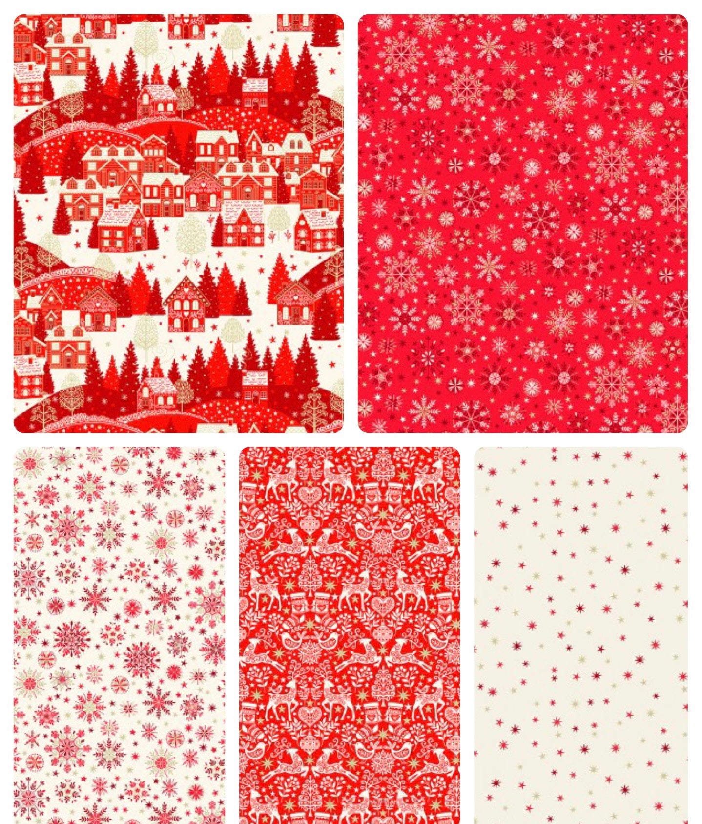 Christmas 5 Piece Fat Quarter (1/4) Bundles - Choice of Colour / Design