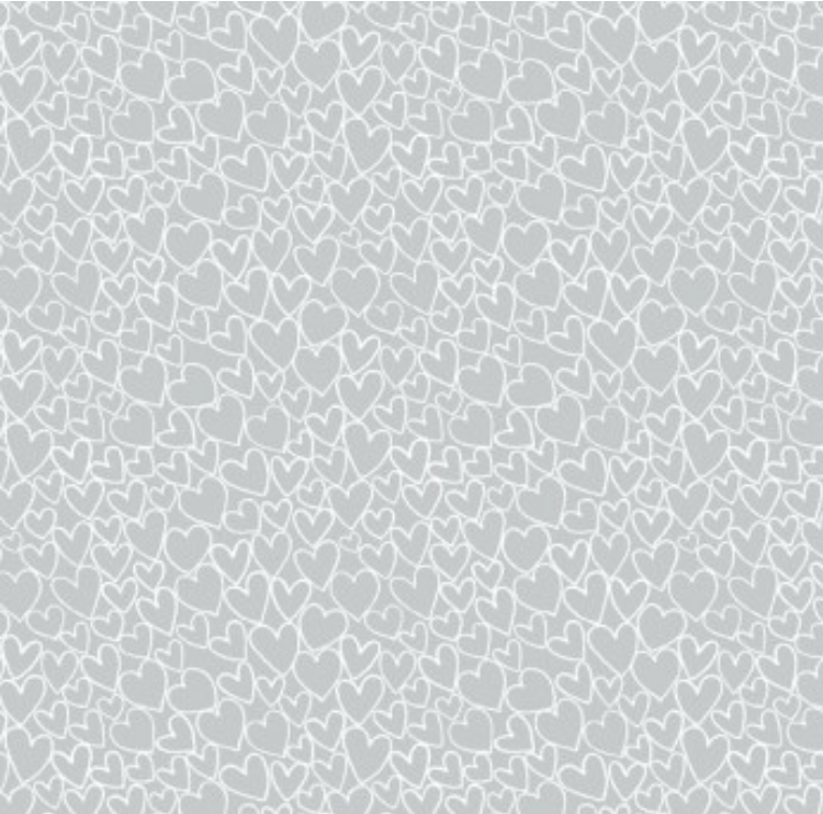 Makower Essentials Cotton Prints (110cm Wide) - White on Pewter - Hearts