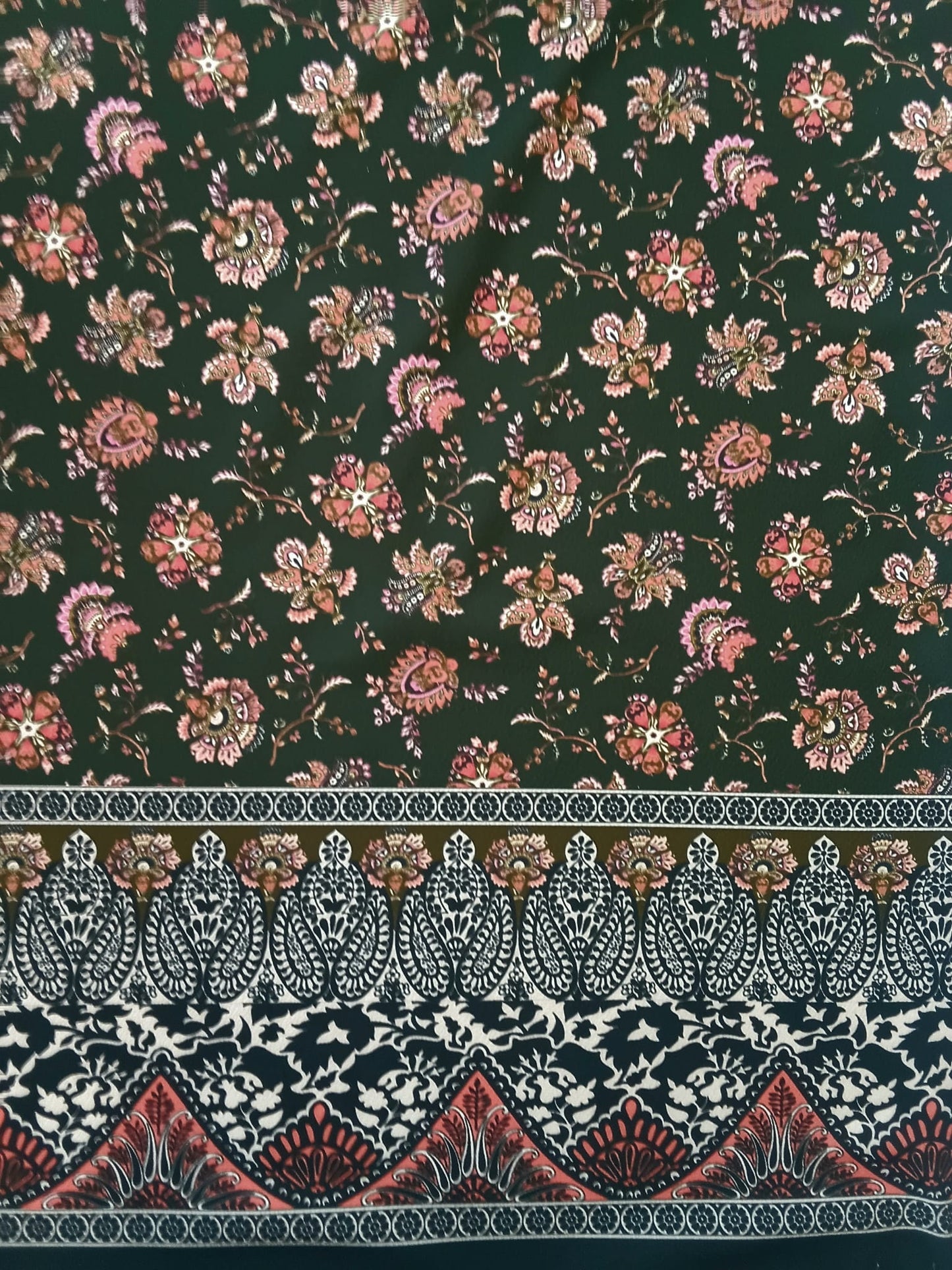 Fabric - (J) Black and peach flower by the metre