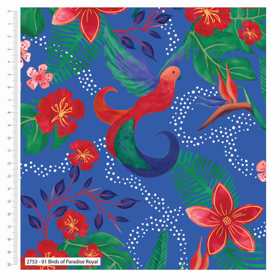 Sarah Payne Bird's of Paradise Cotton Prints By The Metre (112cm Wide) - Birds of Paradise Royal