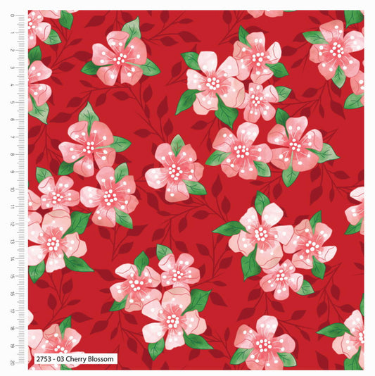 Sarah Payne Bird's of Paradise Cotton Prints By The Metre (112cm Wide) - Cherry Blossom Red
