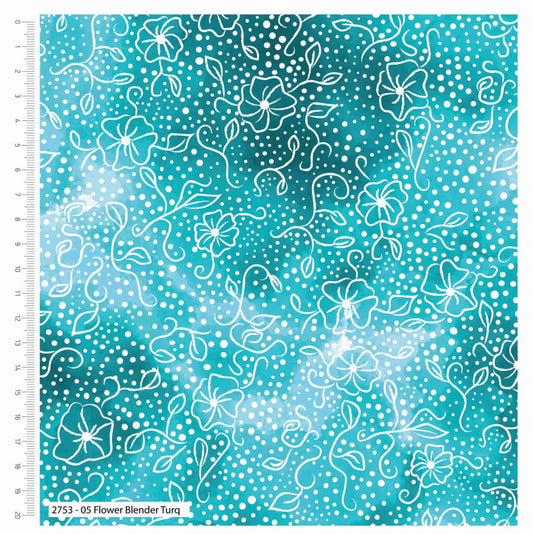 OTO Sarah Payne Bird's of Paradise Cotton Prints 2 METRE PACK (112cm Wide) - Flower Blender Turquoise (Copy)