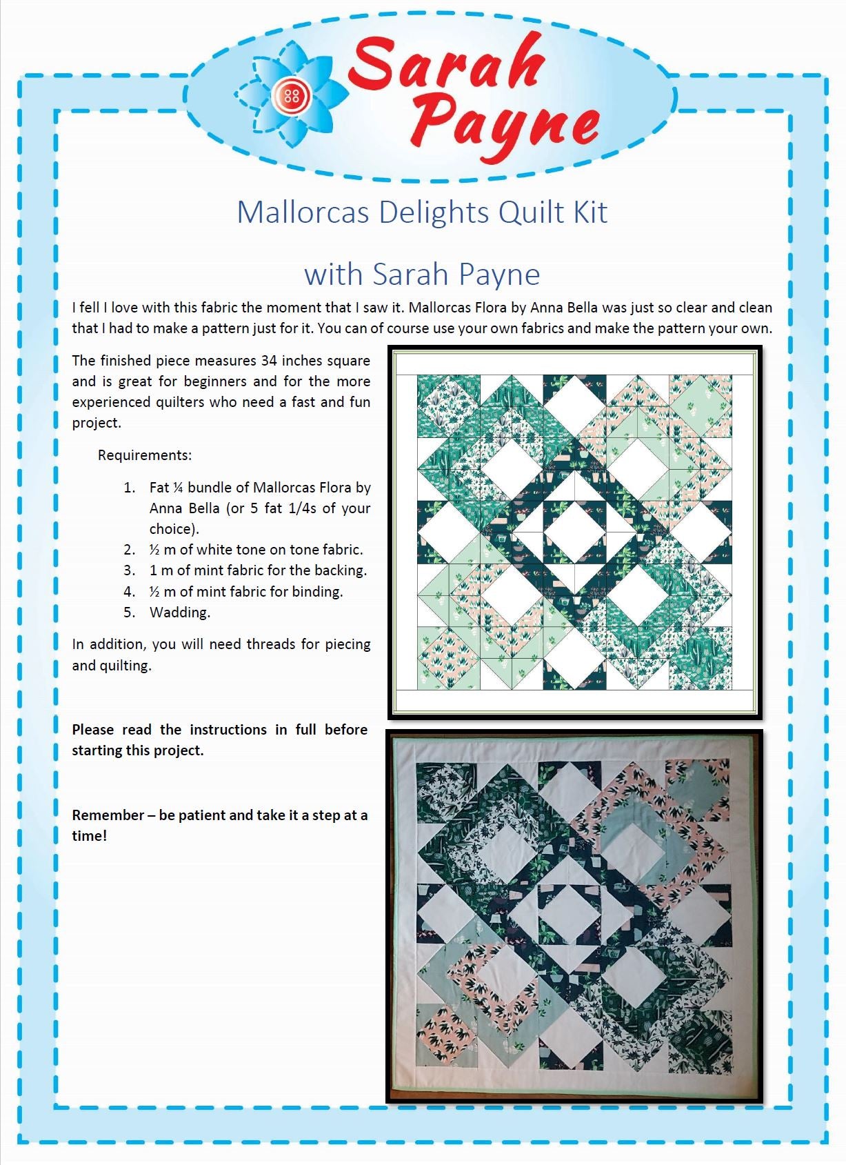 Mallorcan Delight Quilt Pattern - Download Only
