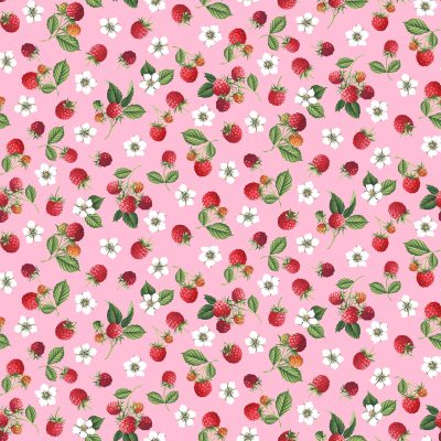 Makower 100% Cotton (112cm Wide) - Raspberries on Pink