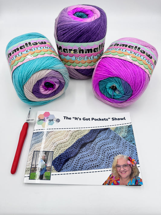 Sarah Payne's Crochet The "Its Got Pockets" Wrap / Shawl Kit - Choice of Colour