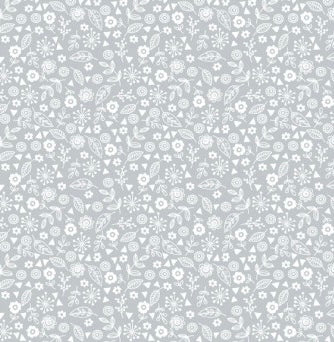Makower Essentials Cotton Prints (110cm Wide) - White on Pewter - Ditsy Doodle