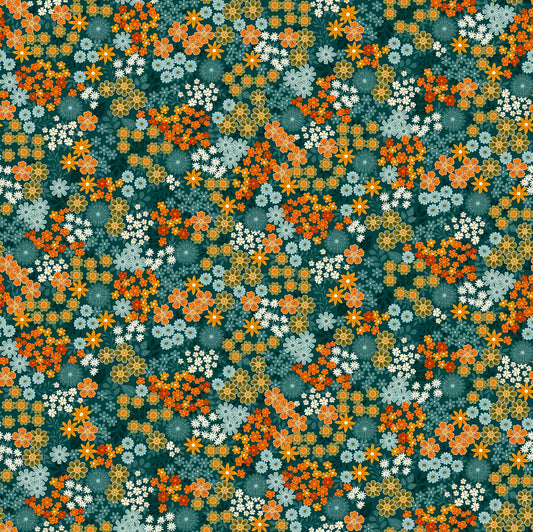 Makower 100% Cotton Prints by the 1/2 Metre (112cm Wide) - Revival Meadow Blue