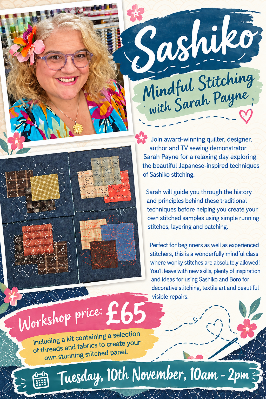 Sashiko: Mindful Stitching with Sarah Payne at Let's Sew It in Melton Mowbray