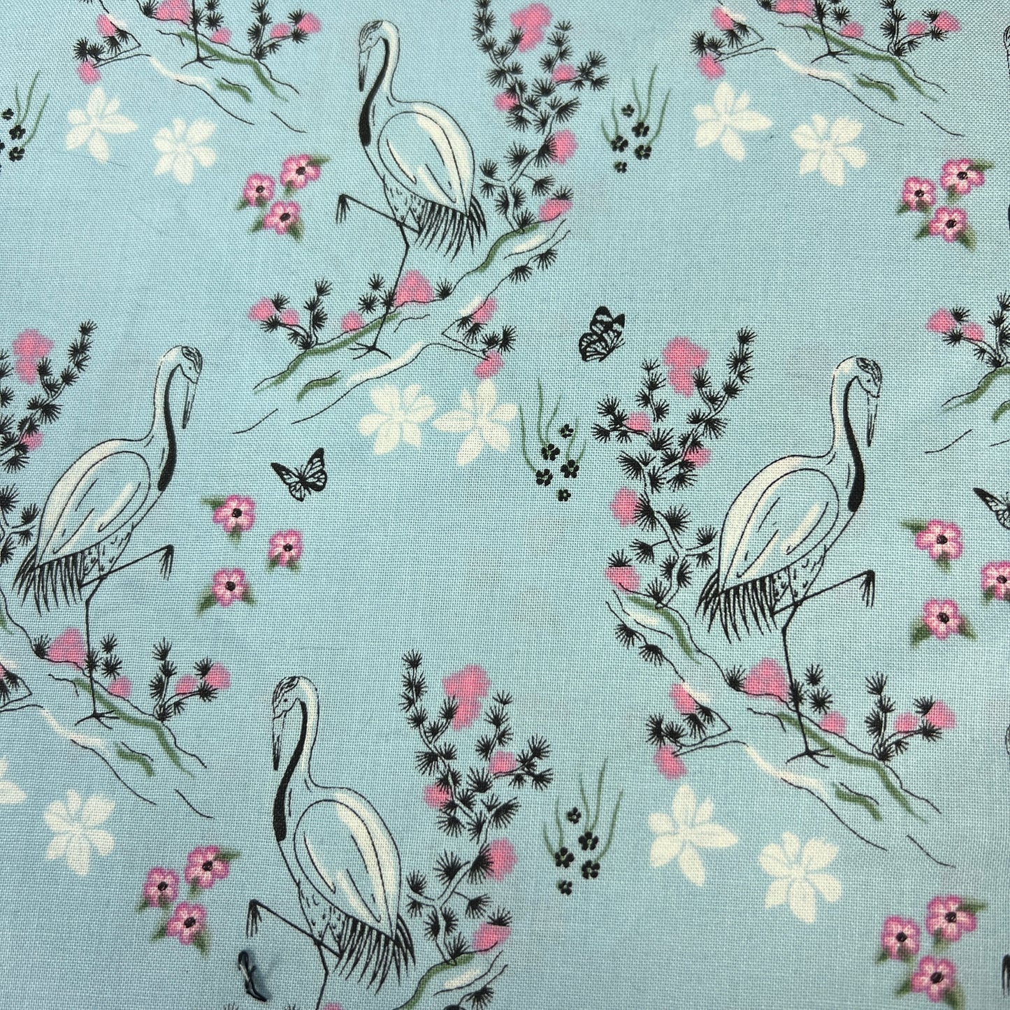 Sarah Payne Eastern Botanicals Cotton Prints By The Metre (112cm Wide) - Crane on Blue