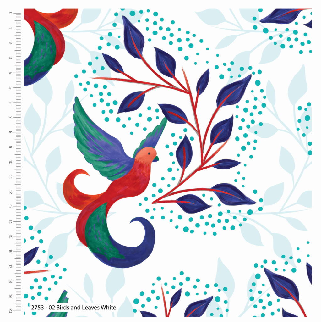 Sarah Payne Bird's of Paradise Cotton Prints By The Metre (112cm Wide) - Birds & Leaves White
