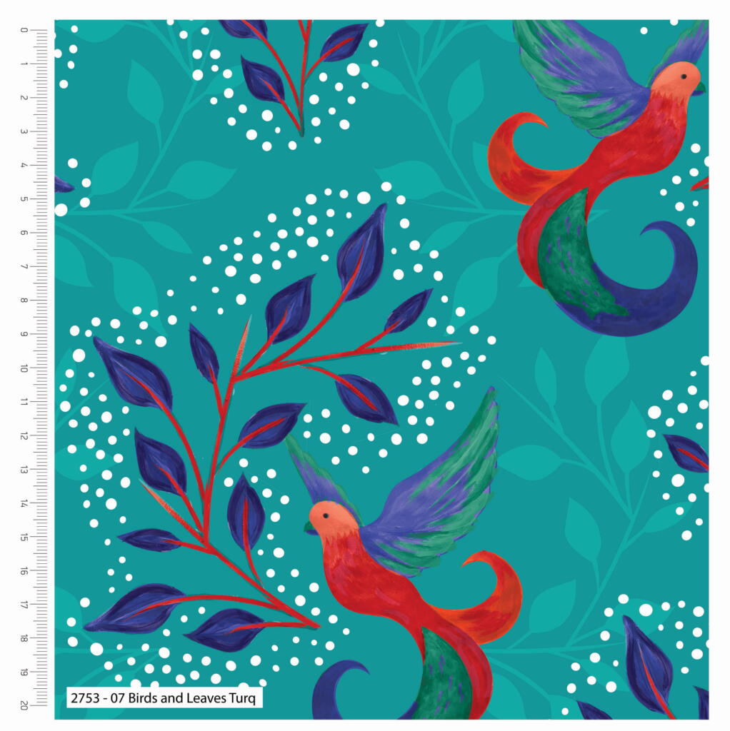 Sarah Payne Bird's of Paradise Cotton Prints By The Metre (112cm Wide) - Birds & Leaves Turquoise