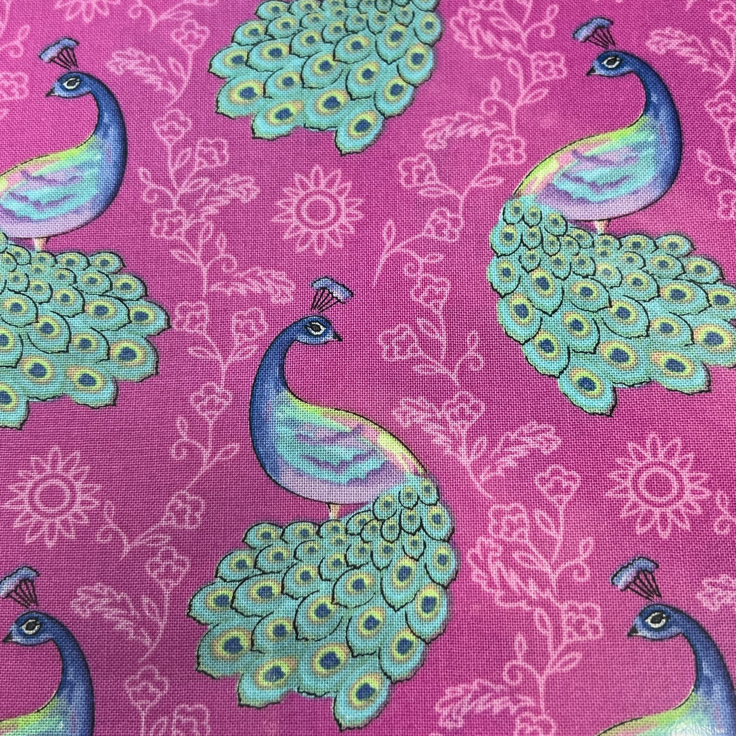 Sarah Payne Elegant Peacock Cotton Prints By The Metre (112cm Wide) - Peacock on Pink