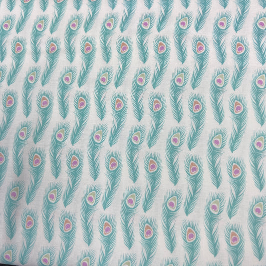 Sarah Payne Elegant Peacock Cotton Prints By The Metre (112cm Wide) - Feather Mint