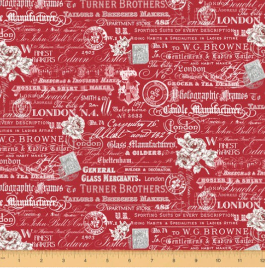 Printed Fabric By The 1/2 Metre (112cm Wide) - Vintage London Red