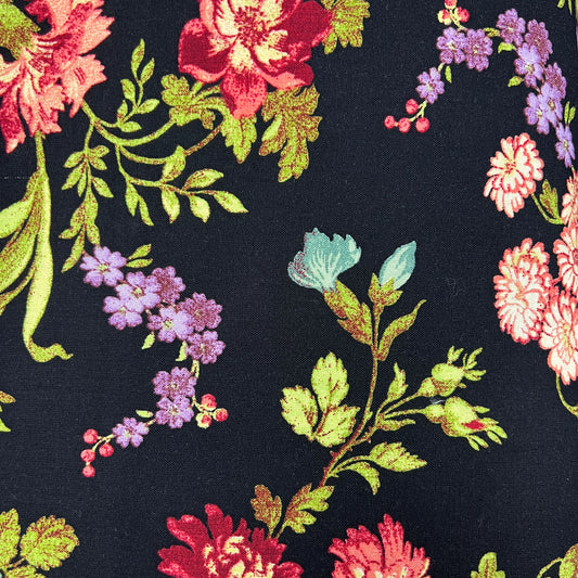 Cotton Prints By The 1/2 Metre (140cm Wide) - Floral on Black