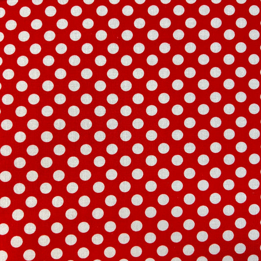 Cotton Prints By The Metre (112cm Wide) - White Spot on Red