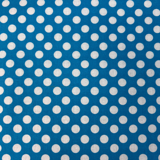 Cotton Prints By The Metre (112cm Wide) - White Spot on Turquoise