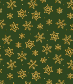Traditional Christmas Cotton Prints By The Half Metre (112cm Wide) - Gold Snowflake on Green